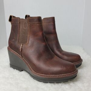 Timberland Kellis Womens Wedge Chelsea Boots Brown Leather Pull On 3" Shoes